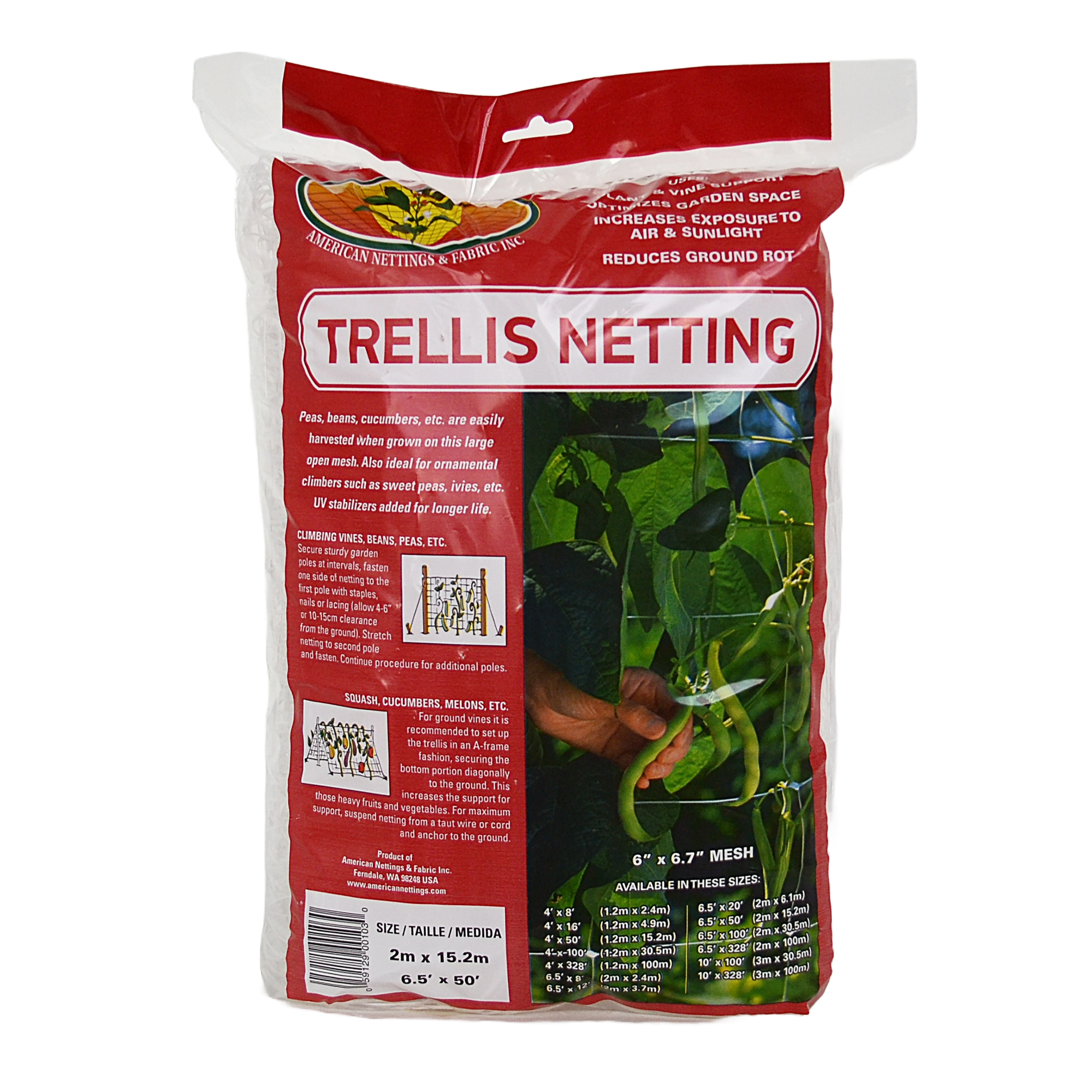 American Nettings & Fabric, Inc., Trellis Netting White 6.5ft.x50ft., Model# TN650W